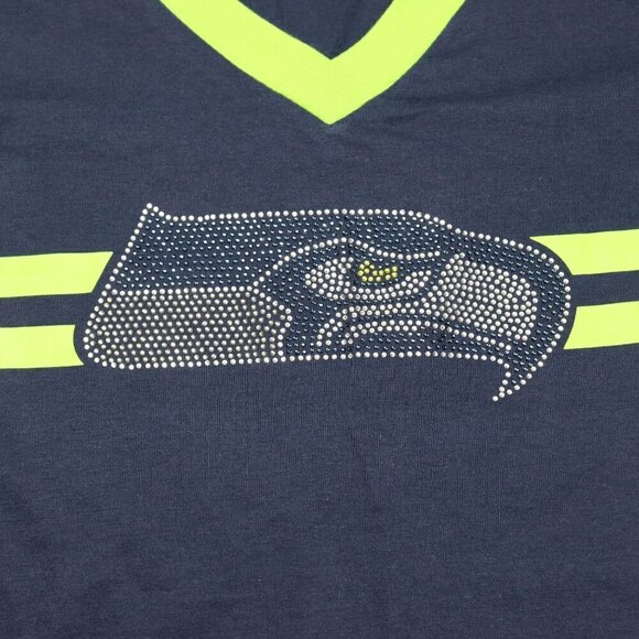 NFL Seattle Seahawks Top Womens Size Small V-Neck Rhinestone Logo NEW - Picture 3 of 7